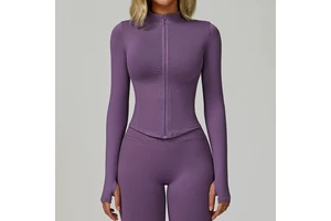 Factory Wholesale Custom Logo Zipper Long Sleeves Tight Workout Yoga Jacket Stand Collar Womens Gym Fitness Sports Tops
