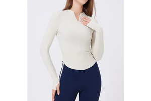 Custom Women Stand Collar Half Zip Long Sleeve Activewear Top Quick Dry Moisture-Wicking Gym Yoga Fitness Athletic Wear