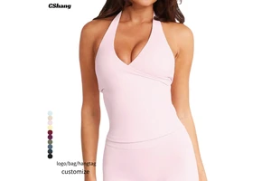 Sexy Cross Deep V Neck Plus Size Fitness Gym Tank Top Backless Workout Activewear Halter Vest Running Yoga Top Women