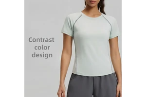 Summer Neck Sports Slimming Yoga Top Women's Breathable Loose Solid All-match Sports Short-sleeved