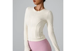 Women's Tight Sport Crew Neck Yoga Top Long Sleeve Top Cardigan Zipper Running Fitness Jacket