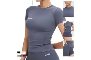 Wholesale Price Women's Four-Way Stretch Lightweight Breathable Yoga Fitness Top Regular Fit Sports T-Shirt with Front Logo