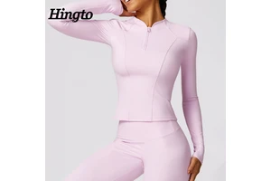 Custom Logo Slim Breathable Lightweight Workout Top Women Training Yoga Half-Zip Quick Dry Long Sleeve Sports Coat