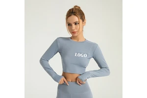 Women's Long Sleeved Yoga Top Spandex Polyester Tight-Fitting Custom Logo Printed Backless Moisture-Wicking Sportswear for