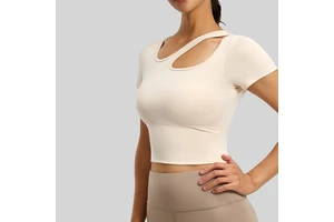 Women's Off-shoulder Strap Padded Yoga Top Short Sleeve Lightweight Summer Elastic Slimming Thin Breathable Quick-Dry Four-Way