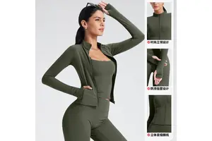 Breathable for Stand Collar Long-sleeved Zipper Yoga Clothing Coat Women's Sports Fitness Cycling Elastic Shaping