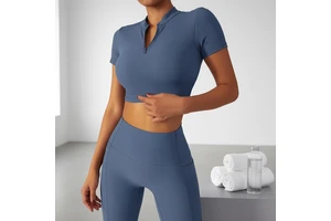 New Tight Zipper Sports Short Sleeve T-shirt High Strength Shockproof Fast Dry Running Yoga Top