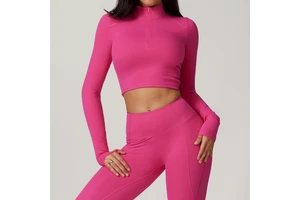 Women's Sports Fitness Long Sleeve Quick Dry Tight Fitness Clothes Zipper Yoga Clothes Tops
