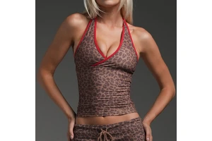 Leopard Print Halter Neck Wrap V Neck Yoga Top for Women, Ruched Backless Sports Tank Crop Top for Workout Fitness