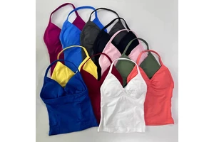 Seamless Racerback Yoga Top Deep V Neck Solid Color Quick Dry Sport Wear for Women Sleeveless Spandex Polyester