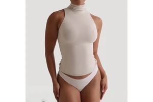 Women's Sleeveless Turtle Neck Compression Yoga Top Slim Fit Custom Logo Knitted Active Plain Blank Nylon Casual Lounge Wear
