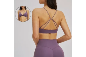 Criss Cross Backless Thin Strap Yoga Top for Women-Sexy V Neck Twist Front Sports Bra