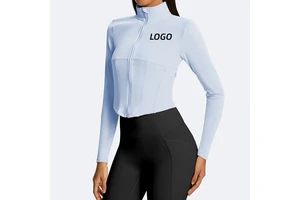 Wholesale Slim Fit Gym Cropped Top with Stand Collar Long-sleeved Zip up Custom Casual Lulu Women Yoga Jacket