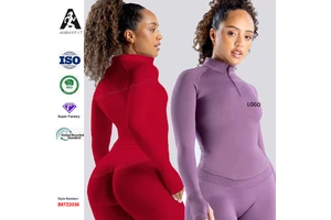 Wholesale Stand Collar Half Zip up Gym Slim Fit Impact Sport Jacket for Women Custom Logo Long Sleeve Wrap Top Yoga