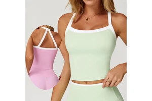 YIYI Skin-friendly Nude Women Yoga Vest Contrast Hollow Cross Back Beauty Women Sleeveless Top Halter Neck Chest Pad Support Bra