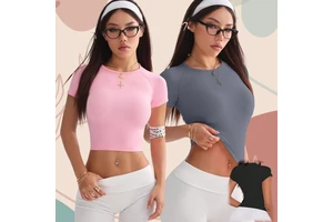 Women's Round Neck Tight Yoga Top Casual Short-Sleeved High Stretch Sport T-Shirt for Running Lady Quick Drying Seamless Gym Top