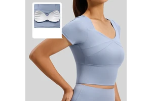 YUTUO Custom Yoga Wear Sports Top Women Short Lightweight Four-Way Stretch Quick Drying Chest Pad Running Tight Naked Feeling