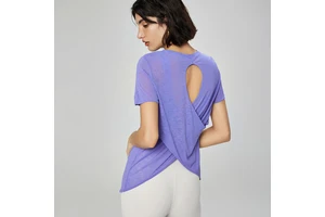 Women's Light Weight Back Hollowed Short Sleeve Gym T Shirt Breathable Quick Dry Transparent Casual Yoga T-shirts