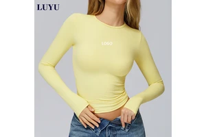 OEM Brushed Long Sleeve Top Breathable Yoga Wear High Impact Fitness Pilates Running Gym Sports Tops for Women