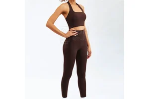 Wholesale Women Yoga Set High Stretch Fitness Workout Activewear Leggings and Sports Bra with Front Logo