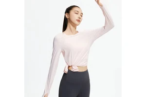 New Sporty and Fitness Running Top, Cool, Breathable, Loose Slit Yoga Smock, Ice Silk Long-sleeved Yoga Wear Top