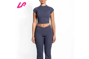 Hot Selling Quick Dry Slim Fit Half Shoulder Cut T Shirts Crew Neck Polyester Yoga Tee Breathable Plain Blank Fitness Crop Tops