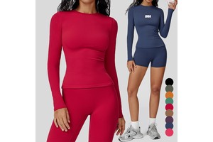 Brushed Long Sleeve Yoga T-Shirt - Slim Fit Round Neck Workout Top for Gym, Running & Outdoor Sports | Comfortable Fitness Wear