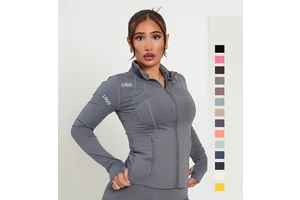 Women Stand-up Collar Yoga Workout Tops Lady Long Sleeves Fitness Running Jacket Female Full Zipper Sports Jacket