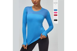Custom Breathable Lightweight Quick Dry Wicking Women's Long Sleeve Running Yoga Shirt with Mesh Compression Gym Workout Top