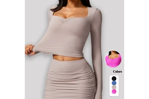 Summer New Running Sports Top Lightweight Breathable Gym Yoga Cropped Top Pleated Long Sleeves Hot Girl Sexy Fitness Clothing