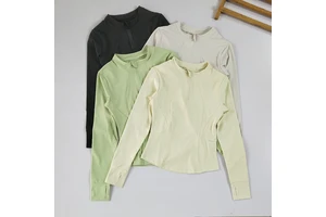 Stand Collar Half Zip Sports Tops Women's Quick Dry Pilates Training Fitness Yoga Wear Slimming Running Long Sleeves