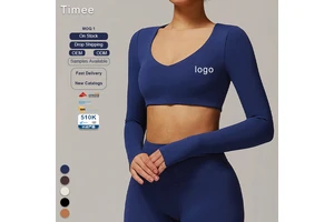 Cross Border Tight Quick Dry Yoga Long Sleeve Women's V-neck Short Slimming Top Running Sports Fitness T-shirt