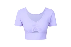 Women's Yoga Shirt with Chest Cushion V-neck Sexy Tight Fit Sports T-shirt Short Fitness Running Training Quick Drying Clothes