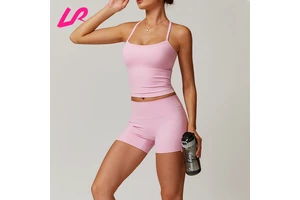2025 Newest Polyamide Women Sports Tank Sleeveless Crop Top Quick Dry Fitness Wear Lightweight Cross Back Pink Workout Yoga Top