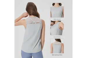 Women's Quick-Dry Four-Way Stretch Breathable Lightweight Spandex/Nylon Tank Top Sports Cover-Up Yoga Wear Fitness Crew Neck