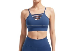 Sexy Criss Cross Front Sports Bra Spaghetti Strap Yoga Top Deep V-Neck Workout Breathable Athletic Wear Women Summer Full Cup