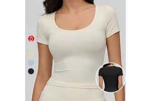 Women's Comfortable Breathable Yoga Workout Top Short Sleeve Gym Wear Four-Way Stretch Sport T-Shirt Pilates Workout Tee Spring