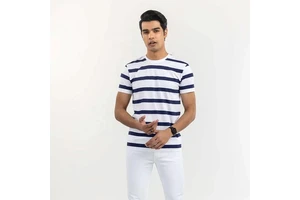 Women's Plus Size Breathable Cotton Spandex T-Shirt Soft Textile Striped V-neck Short Sleeve Eco-Friendly Casual Knitted