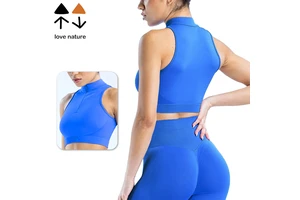 Wholesale Women's Zipper Yoga Top Nylon Spandex High Elastic Shockproof Outdoor Sports Fitness Yoga Vest Tank Top