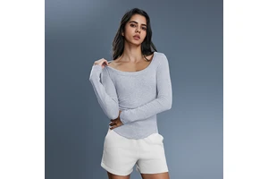 Womens Long Sleeve Fitted Modal Spandex Yoga Top Seamless Four Way Stretch Sweat Wicking Breathable Quick Dry Drop Shoulder Tee