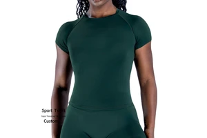 Women's Lightweight Gym & Yoga Top High Short Sleeve Workout Shirt with Longline Stretch Low MOQ