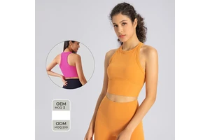 High Neck Shockproof Yoga Tank Top Built-in Bra Women High Elasticity Quick Dry Padded Sports Bra Gym Fitness Workout Crop Top
