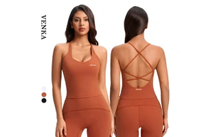 Women's Breathable Seamless Cross Straps Elastic Shoulder Strap Tank Top with Padded for Sports Yoga-Sexy Design