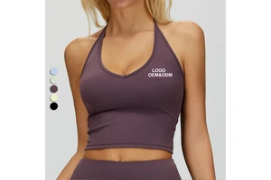 Sleeveless Breathable Yoga Top Hanging Neckline Nude-feeling Yoga Vest Hollow Back Tight-fitting Sports Yoga Top