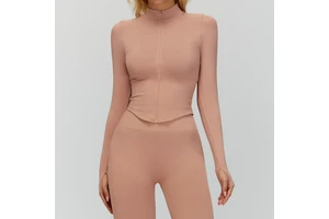 Women Stand Collar Zip-Up Yoga Jacket Slim Fit Long Sleeve Quick-Dry Sports Top for Running & Fitness Training