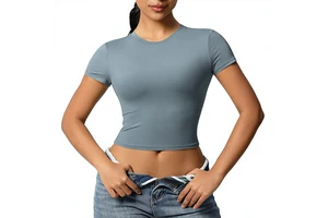 Women's Double Sided Nylon Spandex Skinny Fit Casual Tight Quick Drying Pilates Top Yoga