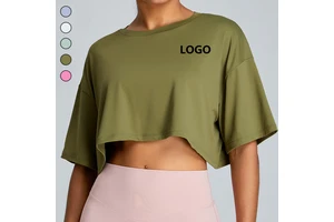 Short Sleeve Fitness Crop Top Wholesale Breathable Gym Quick Dry Sportswear Corset Workout Yoga Tops for Women