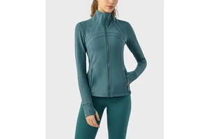 Wholesale Women's Activewear Yoga Fitness Tank Top Hooded Neoprene Breathable Soft Ribbed Seamless Regular Fit Zip-Up Long