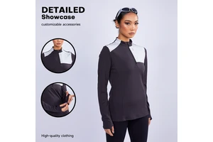 JIEJIN Women's Quarter Zip Workout Top Sweat-Wicking Gym T-shirt for Yoga Fitness Front Logo Placement