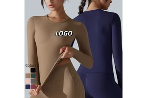 Custom Logo Round Neck Gym Fitness High Compression Workout Active Top for Women Long Sleeved Lightweight Yoga Top